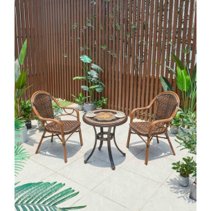 Обеденная группа из искусственного ротанга стол Антик + 2 кресла Бамбук-1 арт.6152/2001-2