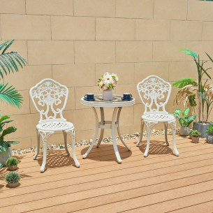 Комплект мебели из литого алюминия стол круглый с керамикой КЕРАМИК "CERAMIC" D60х66 + 2 стула НЬЮ ЙОРК "NEW YORK"