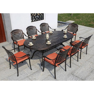 Обеденная группа из литого алюминия стол овальный ВУЛКАН "VOLCANO" 210x105 арт.6122 овальный + 8 кресел ВУЛКАН “VOLCANO” арт.N00