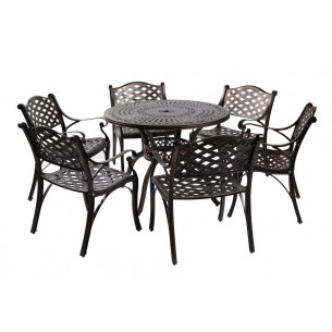 Обеденная группа из литого алюминия c столом ВУЛКАН + 6 кресел Лион