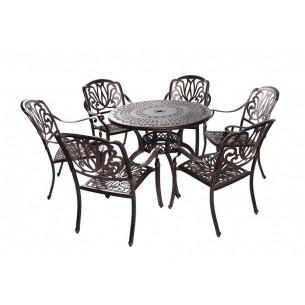 Обеденная группа из литого алюминия c столом ВУЛКАН + 6 кресел ФЕНИКС