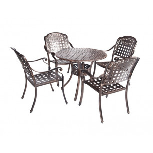 Обеденная группа из литого алюминия c круглым столом ЛИОН + 4 кресла ВУЛКАН