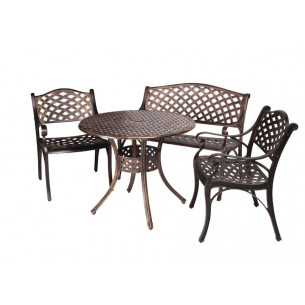 Обеденная группа из литого алюминия c столом ЛИОН + скамейка ЖАСМИН