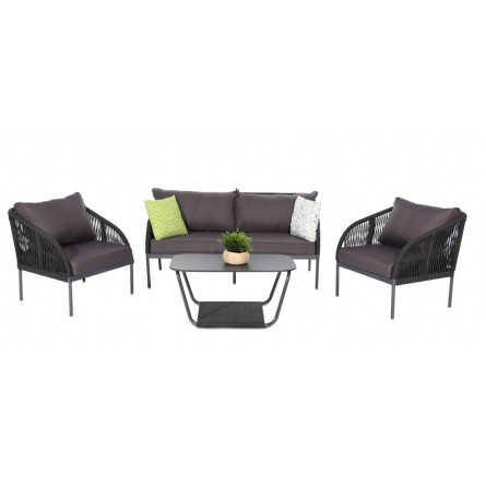 "Канны" лаунж-зона 4-местная плетеная из роупа (веревки), цвет темно-серый