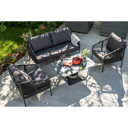 "Канны" лаунж-зона 4-местная плетеная из роупа (веревки), цвет темно-серый