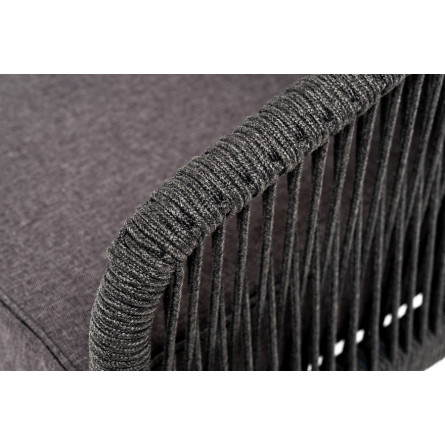 "Канны" кресло плетеное из роупа (веревки), каркас алюминий темно-серый, роуп темно-серый, ткань серая