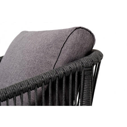 "Канны" кресло плетеное из роупа (веревки), каркас алюминий темно-серый, роуп темно-серый, ткань серая