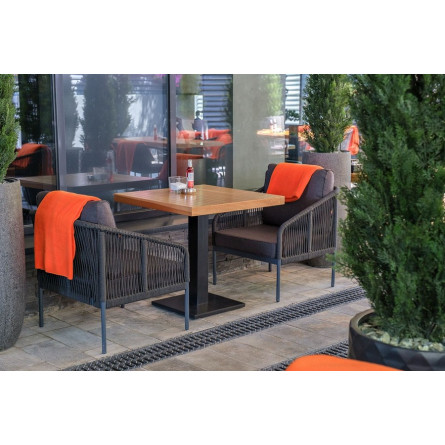 "Канны" кресло плетеное из роупа (веревки), каркас алюминий темно-серый, роуп темно-серый, ткань серая