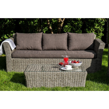 "Капучино" диван из искусственного ротанга (гиацинт) трехместный, цвет серый