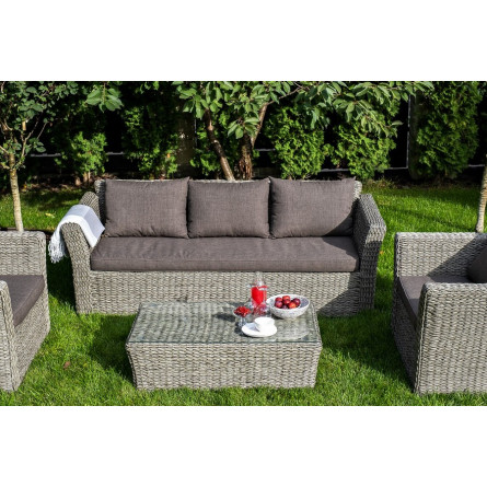 "Капучино" диван из искусственного ротанга (гиацинт) трехместный, цвет серый