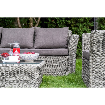 "Капучино" диван из искусственного ротанга (гиацинт) трехместный, цвет серый