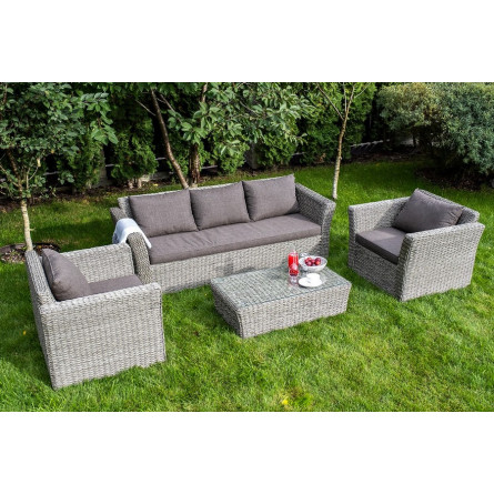 "Капучино" диван из искусственного ротанга (гиацинт) трехместный, цвет серый