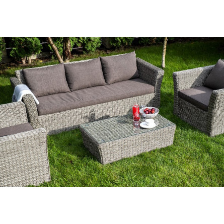 "Капучино" диван из искусственного ротанга (гиацинт) трехместный, цвет серый