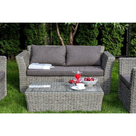 "Капучино" диван из искусственного ротанга (гиацинт) двухместный, цвет серый