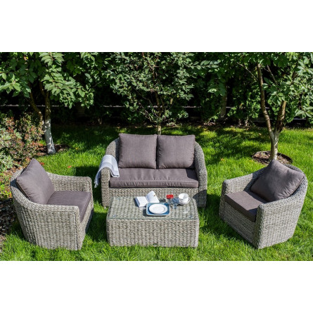 "Кон Панна" диван из искусственного ротанга (гиацинт) двухместный, цвет серый