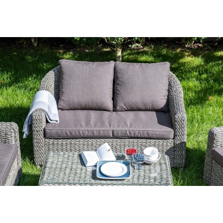 "Кон Панна" диван из искусственного ротанга (гиацинт) двухместный, цвет серый