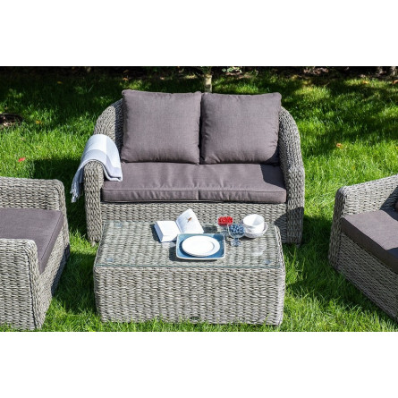"Кон Панна" диван из искусственного ротанга (гиацинт) двухместный, цвет серый