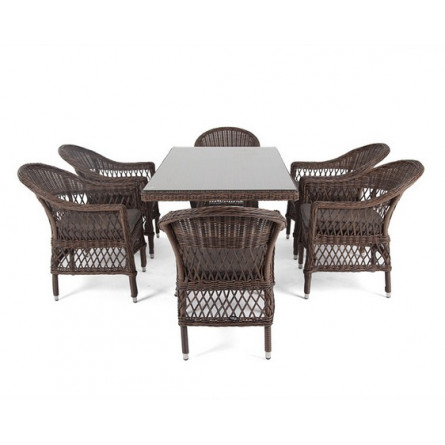 "Амароне" обеденная группа из искусственного ротанга на 6 персоны, цвет коричневый