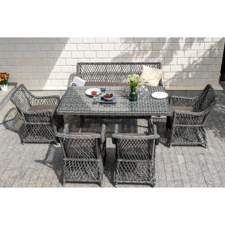 "Катания" обеденная группа плетеная на 6 персон, цвет графит