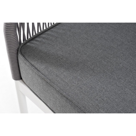 "Канны" диван 2-местный плетеный из роупа, каркас алюминий белый, роуп светло-серый кругл, ткань серая