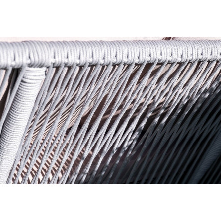 "Канны" диван 2-местный плетеный из роупа, каркас алюминий белый, роуп светло-серый кругл, ткань серая