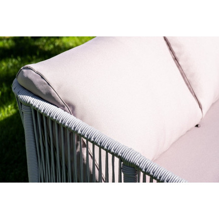 "Канны" диван 2-местный плетеный из роупа, каркас алюминий белый, роуп светло-серый кругл, ткань серая