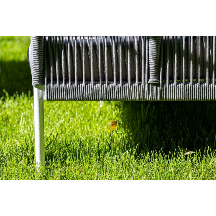 "Канны" диван 2-местный плетеный из роупа, каркас алюминий белый, роуп светло-серый кругл, ткань серая