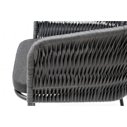 "Бордо" стул плетеный из роупа (колос), каркас сталь серый, роуп серый, ткань серая