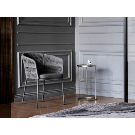 "Бордо" стул плетеный из роупа (колос), каркас сталь серый, роуп серый, ткань серая