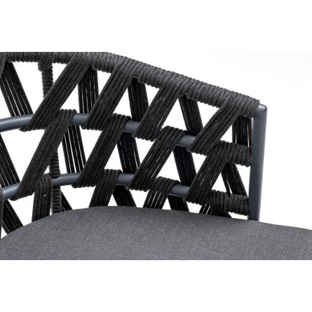 "Диего" стул плетеный из роупа, каркас из стали серый, роуп темно-серый, ткань серая