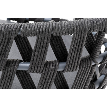 "Диего" стул плетеный из роупа, каркас из стали серый, роуп темно-серый, ткань серая