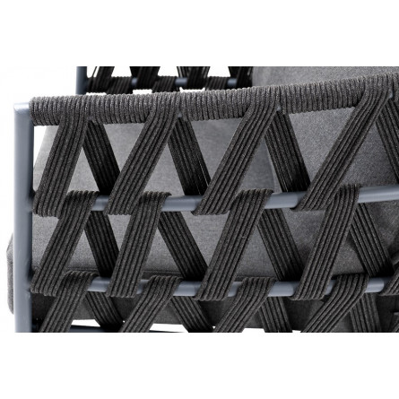 "Диего" кресло плетеное из роупа, каркас алюминий темно-серый, роуп темно-серый, ткань темно-серая