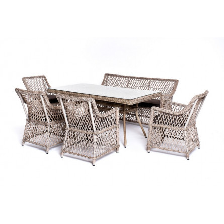 "Катания" обеденная группа плетеная на 6 персон, цвет бежевый