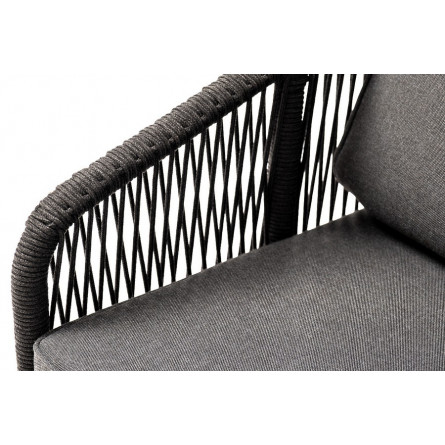 "Канны" кресло плетеное из роупа (веревки), основание дуб, роуп темно-серый, ткань серая