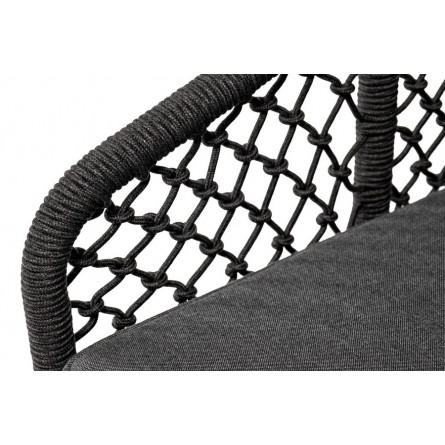 "Канны" кресло из роупа узелкового плетения, основание дуб, роуп темно-серый, ткань серая