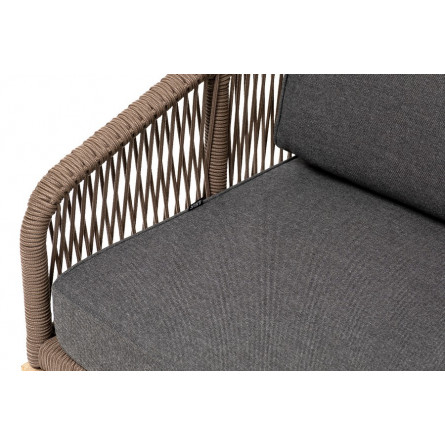 "Канны" диван 2-местный плетеный из роупа, основание дуб, роуп коричневый, ткань серая