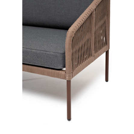 "Канны" лаунж-зона 4-местная из роупа, каркас алюминий коричневый, роуп коричневый, ткань серая