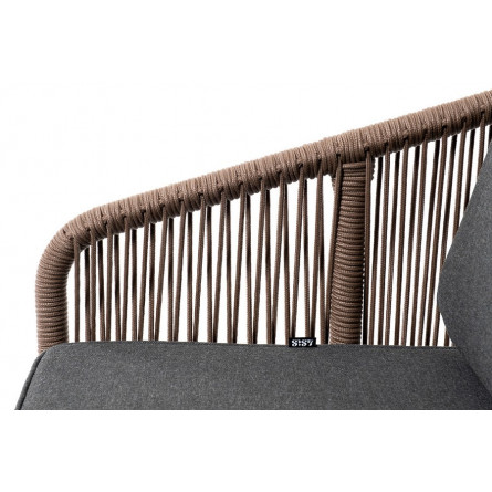 "Канны" лаунж-зона 4-местная из роупа, каркас алюминий коричневый, роуп коричневый, ткань серая