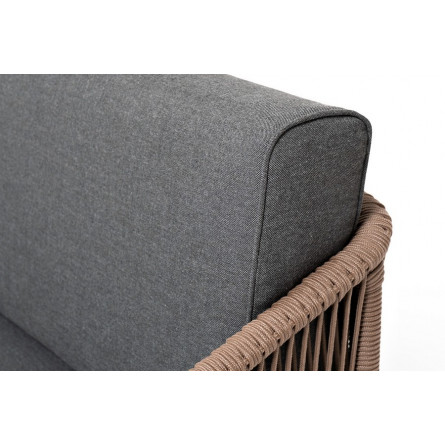 "Канны" лаунж-зона 4-местная из роупа, каркас алюминий коричневый, роуп коричневый, ткань серая