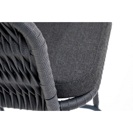 "Бордо" барный стул плетеный из роупа (колос), каркас из стали серый, роуп серый, ткань серая