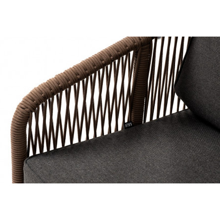 "Канны" кресло плетеное из роупа (веревки), каркас алюминий коричневый, роуп коричневый, ткань темно-серая