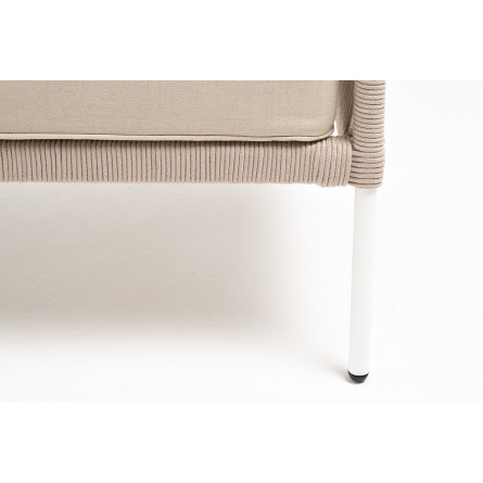 "Канны" диван 2-местный плетеный из роупа, каркас алюминий белый, роуп бежевый, ткань бежевая