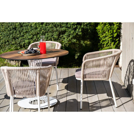 "Марсель" стул плетеный из роупа, каркас алюминий белый, роуп бежевый, ткань бежевая