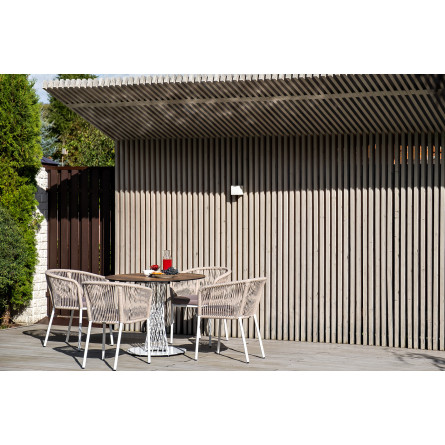 "Марсель" стул плетеный из роупа, каркас алюминий белый, роуп бежевый, ткань бежевая