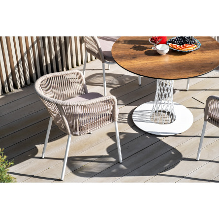 "Марсель" стул плетеный из роупа, каркас алюминий белый, роуп бежевый, ткань бежевая