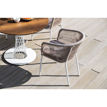 "Марсель" стул плетеный из роупа, каркас алюминий белый, роуп бежевый, ткань бежевая