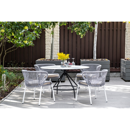 "Милан" стул плетеный из роупа, каркас алюминий белый, роуп светло-серый, ткань Neo Ash