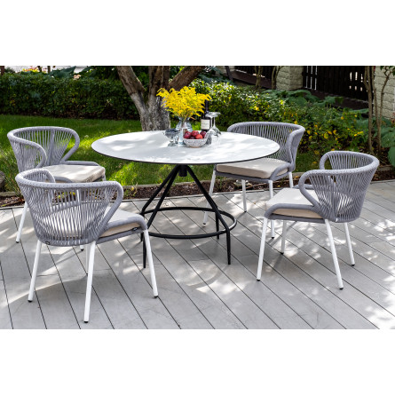 "Милан" стул плетеный из роупа, каркас алюминий белый, роуп светло-серый, ткань Neo Ash