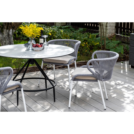 "Милан" стул плетеный из роупа, каркас алюминий белый, роуп светло-серый, ткань Neo Ash