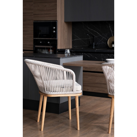 "Марсель" стул плетеный из роупа, основание дуб, роуп бежевый, ткань бежевая